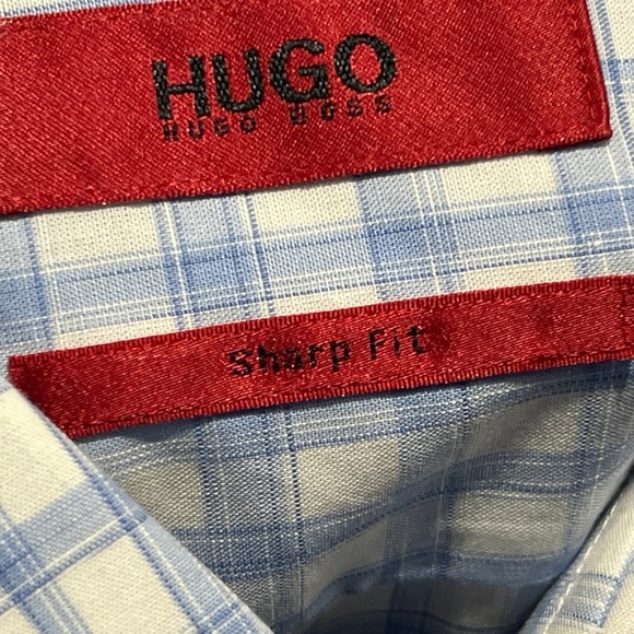 Hugo Boss Classic Checkered Blue Mens Dress Button Down Shirt - Picture 5 of 6